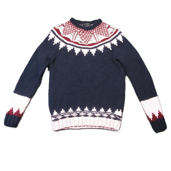 J Crew Fair Isle Sweater XXS Navy Wool Hand Knit Pullover Nordic Winter Ski Snow - Picture 1 of 9